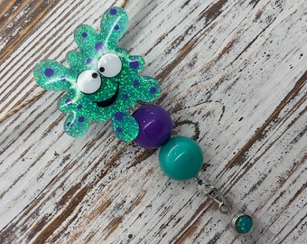 Cute Aqua and Purple Germ Badge Reel / ID badge holder