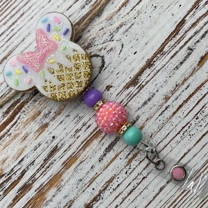 Pink Ice Cream Themed Mouse Ear Badge Reel
