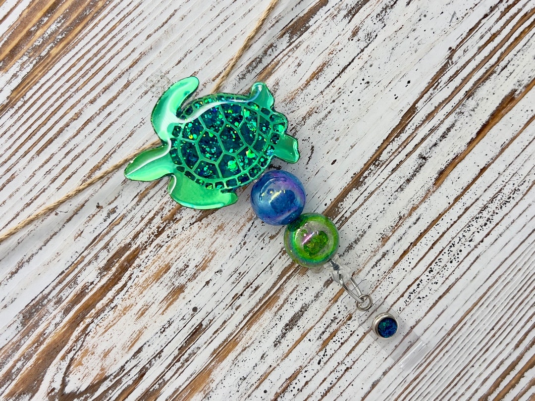 Blue and Green Color Shifting Sea Turtle Badge Reel / ID Badge Holder ...
