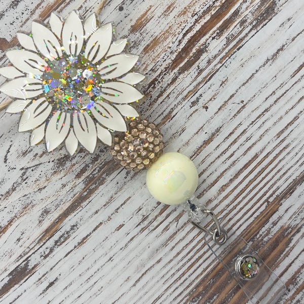 Champagne Sunflower Badge Reel / ID Badge Holder
