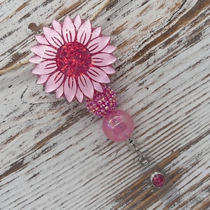 Pink Sunflower Badge Reel / ID Badge