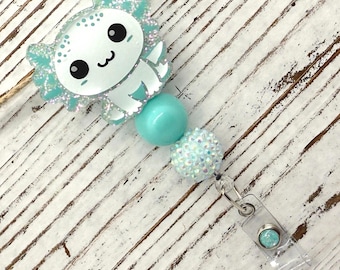 Aqua Axolotl Badge Reel / ID Badge Holder