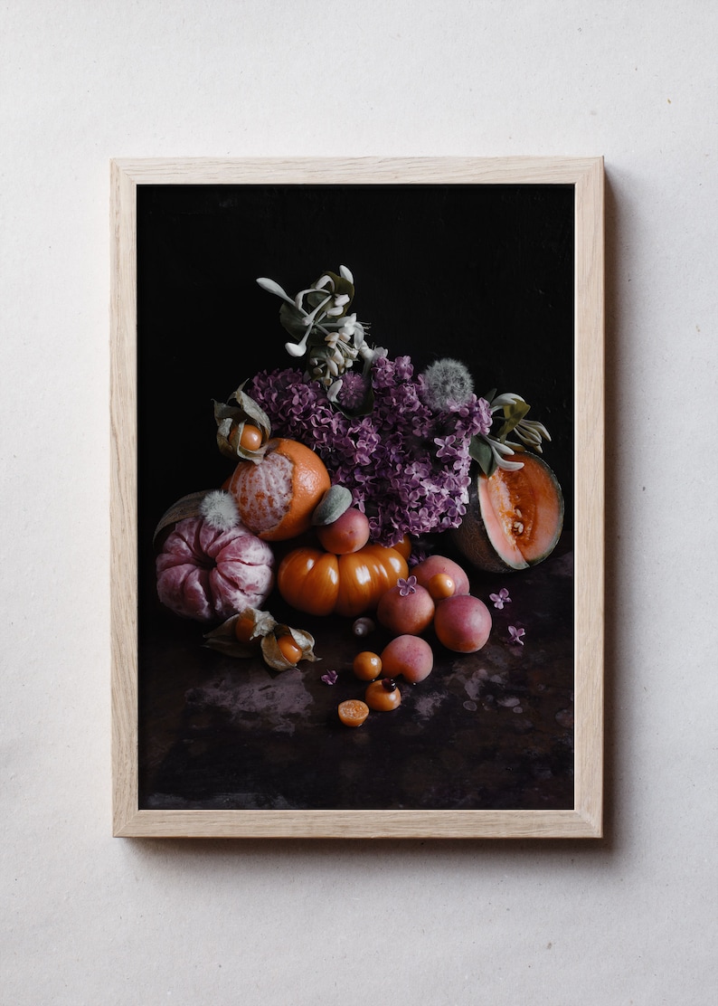 Dark art photography print of fruit, flowers and berries. Printed on matte paper of fine art quality. image 7