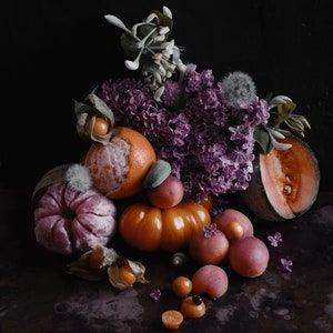 Dark art photography print of fruit, flowers and berries. Printed on matte paper of fine art quality. image 2