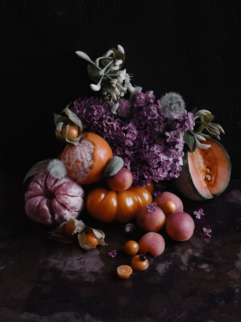 Dark art photography print of fruit, flowers and berries. Printed on matte paper of fine art quality. image 2