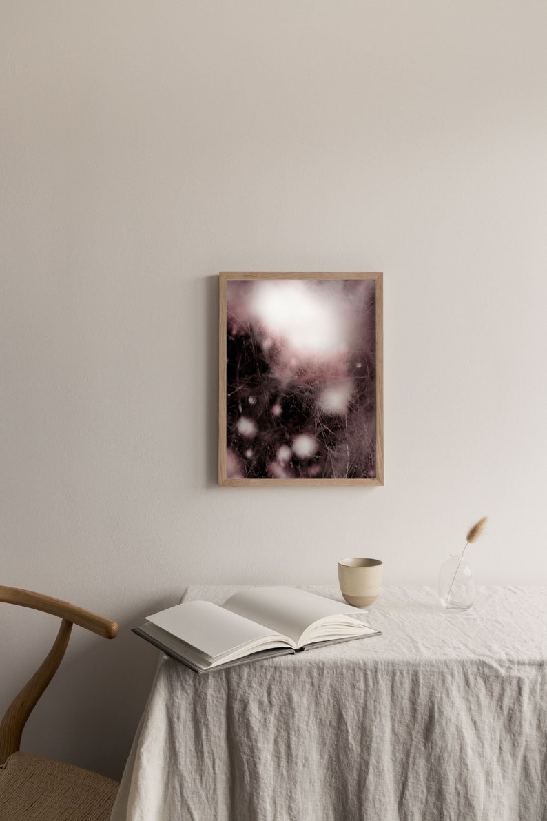 matte paper. Printed on a high quality Abstract photography art print of snowberries and grass in pink and dark burgundy