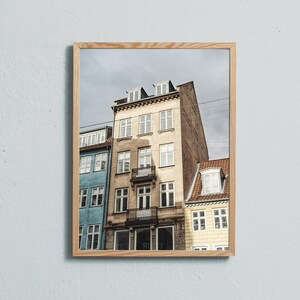 Photography print from Copenhagen of old, colourful buildings on Gothersgade in the inner city. Copenhagen, Denmark.