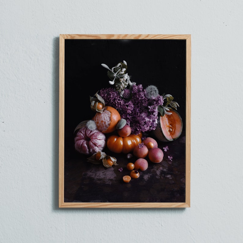 Dark art photography print of fruit, flowers and berries. Printed on matte paper of fine art quality. image 1