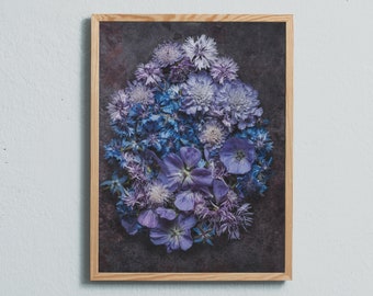 Photography art print of blue and purple wild flowers. Print is printed on a high quality paper and a limited edition of the largest format.