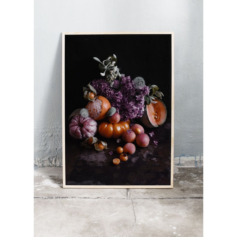 Dark art photography print of fruit, flowers and berries. Printed on matte paper of fine art quality. image 3