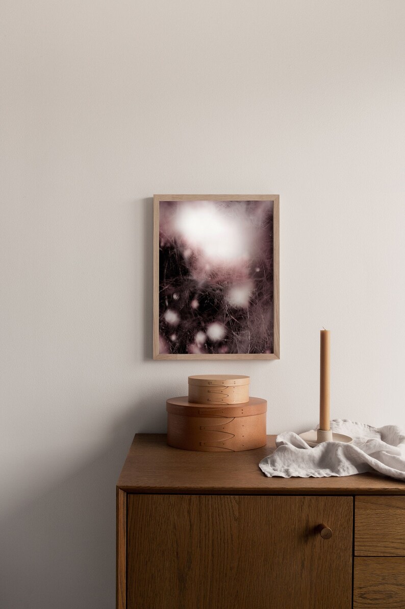 matte paper. Printed on a high quality Abstract photography art print of snowberries and grass in pink and dark burgundy