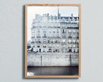 Paris, Photography art print of a grey, blue building in Paris. Printed on matte paper of fine art quality.