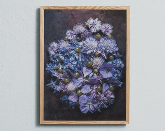 Photography art print of blue and purple wild flowers. Printed on matte paper of fine art quality.