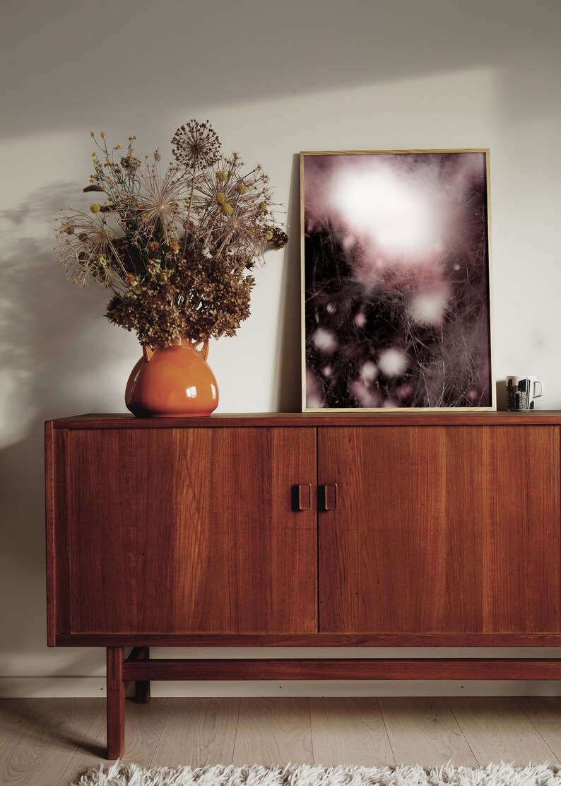 matte paper. Printed on a high quality Abstract photography art print of snowberries and grass in pink and dark burgundy