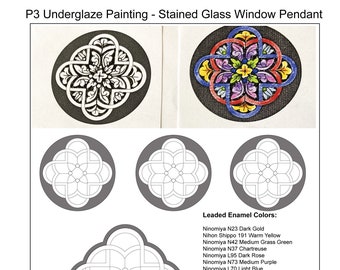 Enamel Supply Kit - P3 UNDERGLAZE Painting Tutorial to make Pendant- includes vitreous enamel, P3 & Quill, Cloisonne wires - Sandra McEwen