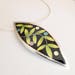 Black and Green Laurel Leaf Pendant - Cloisonné & Champlevé Enamels on Fine Silver with 16” Sterling Silver Chain