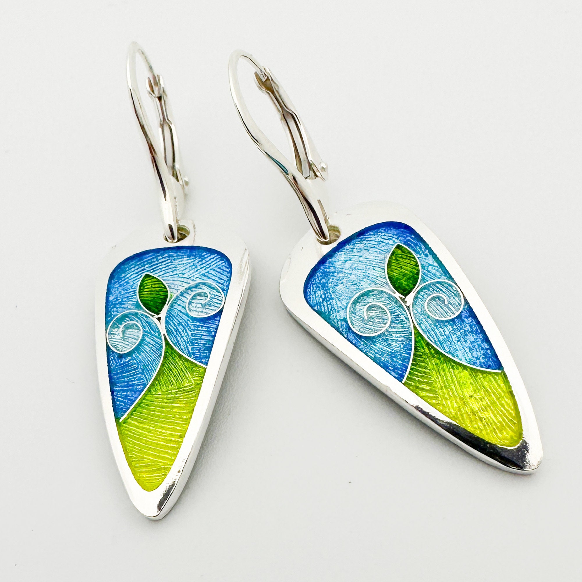 Aqua and Green Dew Drop Vitreous Enamel GLASS Earrings