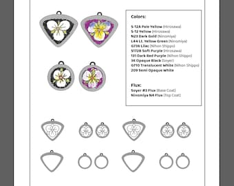 Enamel Supply Kit- Pansy Charm - 2 Sided Champleve Pendant- includes enamels,  textured foil, cloisonne wire and SILVER BASE - Sandra McEwen