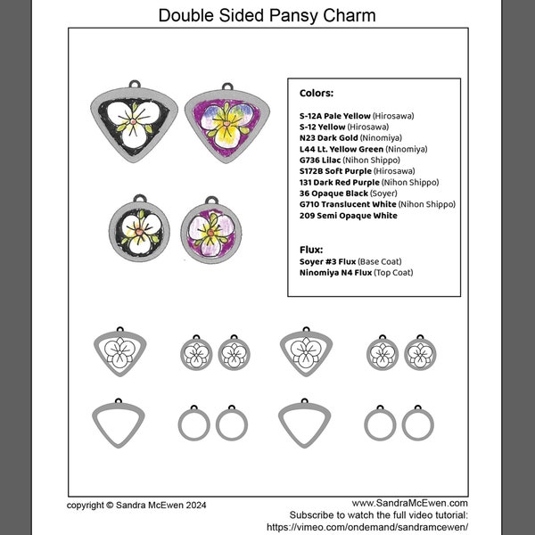 Enamel Supply Kit- Pansy Charm - 2 Sided Champleve Pendant- includes enamels,  textured foil, cloisonne wire and SILVER BASE - Sandra McEwen
