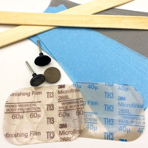 Grinding & Polishing Kit for finishing enamels - 1&quot; Diamond Sanding Disc, Sanding Discs, Mandrels and sandpaper- from Sandra McEwen Jewelry