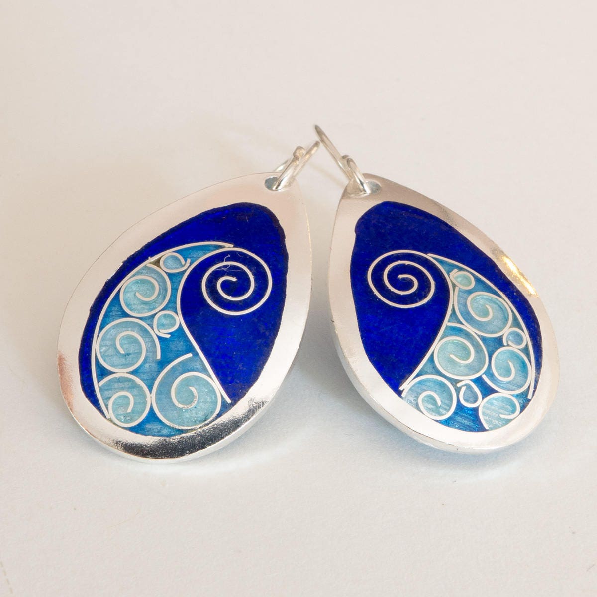 Cobalt Blue Wave Earrings Cloisonné & Champlevé Enamels on | Etsy