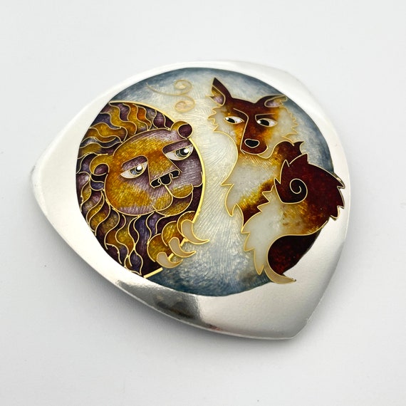 Vitreous Enamel Fox and Lion FABLE Brooch and Pendant Cloisonné