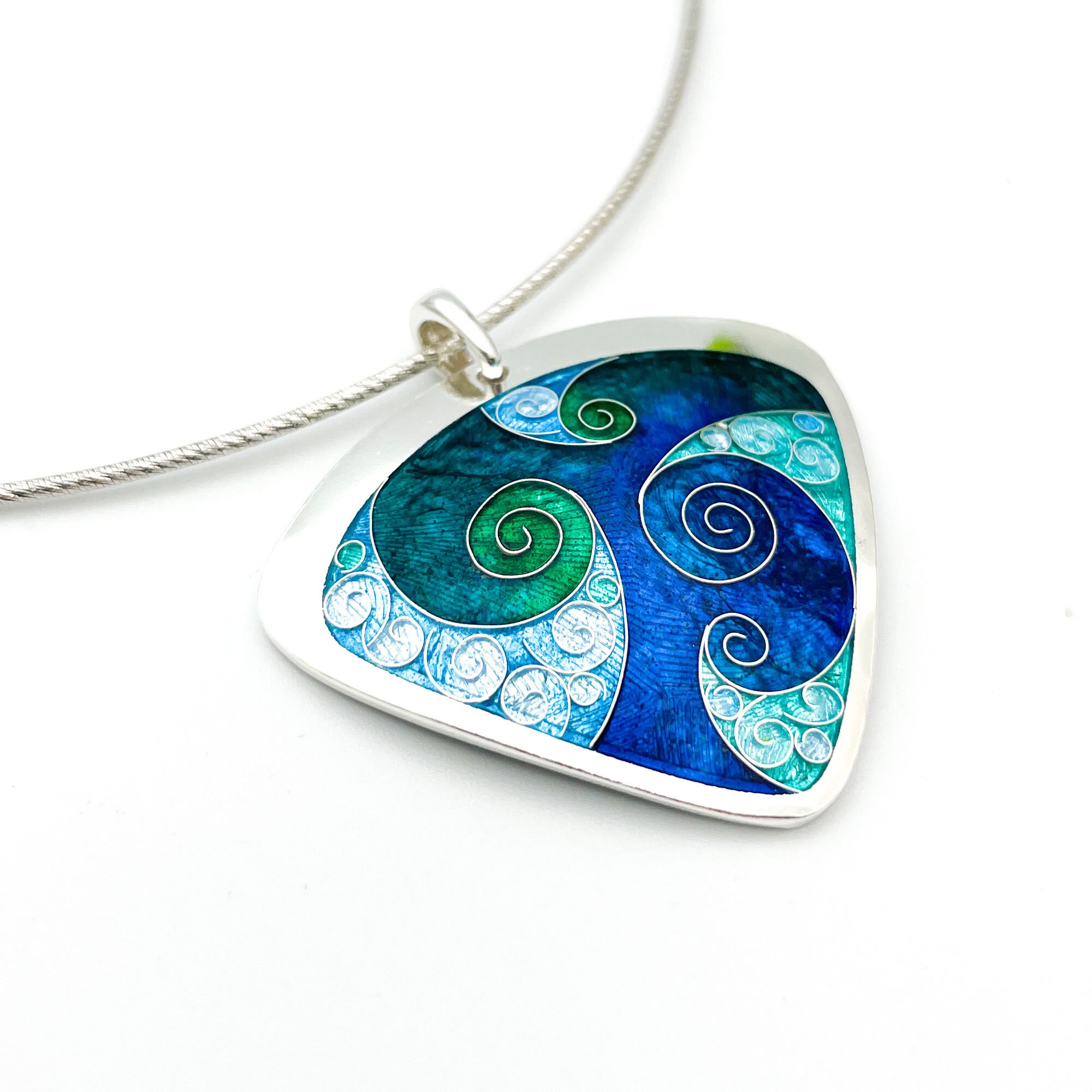 Aqua Quadrupole Wave Enamel Pendant - Cloisonné & Champlevé