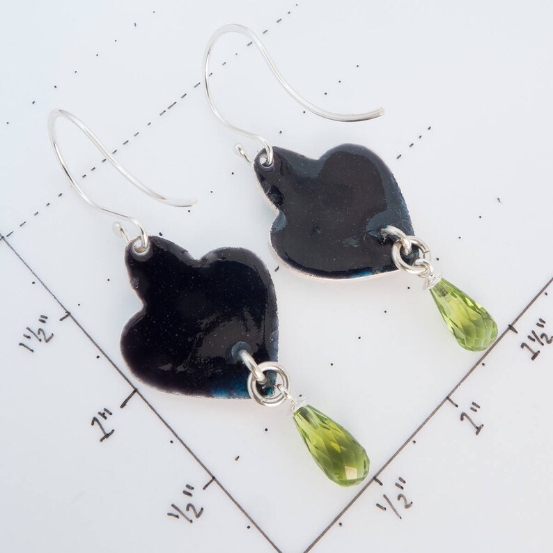 Cloisonn\u00e9 and Champlev\u00e9 Enamels on Fine Silver w Sterling Ear Wires Aqua /& Green Lazy Afternoon Earrings with Teardrop Briolette Peridots