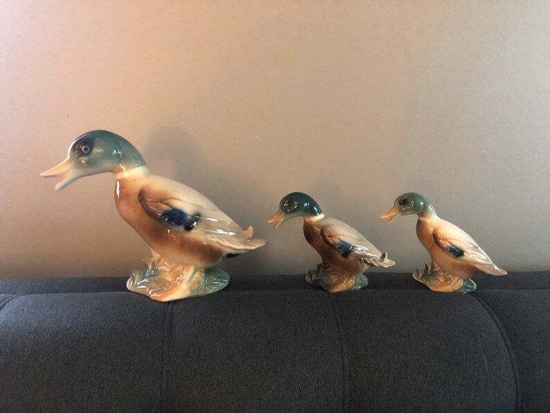 THREE Vintage Ceramic Mallard Duck Decoy Figurine Mid Century Etsy