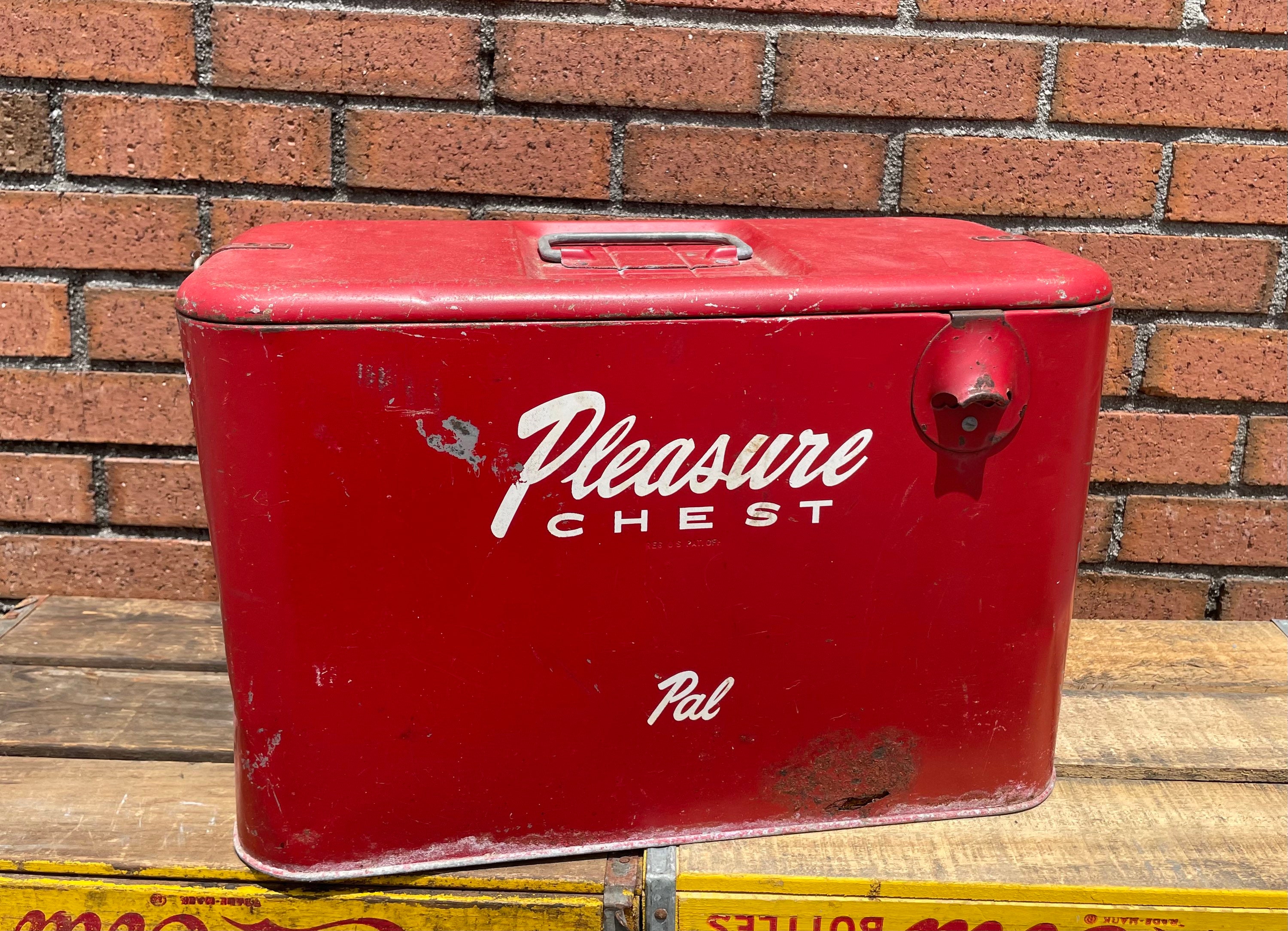 Red Pleasure Chest Pal Vintage 1950's Cooler With Ice Cube Tray