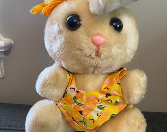 Vintage Dakin Plush Bunny Rabbit Easter Stuffed Animal Adorable Floral Outfit