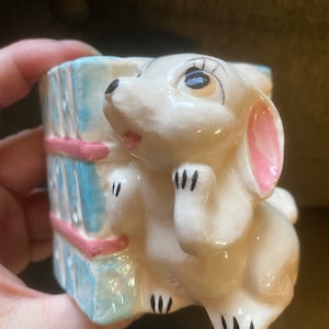 Vintage Ceramic Easter Bunny Jellybean holder Planter Made in Japan