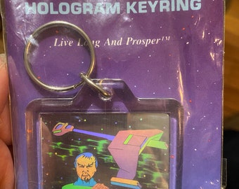 Star Trek Klingon & Battlecruiser Hologram Key Ring Chain 1991 NEW Factor Sealed