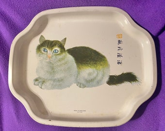 Vintage Elite Tray Made In England Kitten w/ Japanese cat