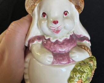 Otagiri Japan Bunny Rabbit Ceramic Sugar Bowl w/Lid Honey Figurine Vintage