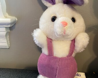 Vintage Russ Toki Plush Bunny Rabbit Easter Stuffed Corduroy Overalls  Purple