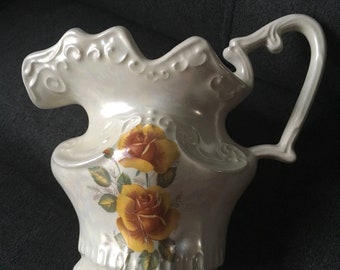Vintage ARNEL Pitcher Yellow Roses Iridescent Mother's Day 8791