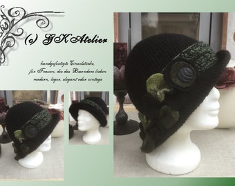 Crochet black Hat with green Band