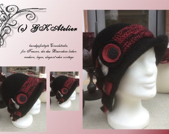 Crochet black Hat with redBand