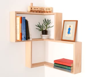 Corner shelf display cabinet book vintage mid-century unit furniture retro art Danish shadow box modern contemporary wall art book shelves