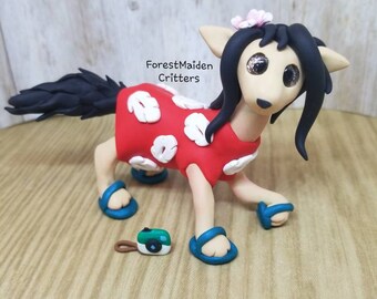 Fantasy Character Inspired Lilo from Lilo and Stitch Hound Dog Puppy Polymer Clay Sculpture Figurine Collectable Doll Toy - OOAK Hand Made