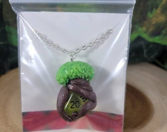 Ooak d20 forest tree of life necklace on silver chain nickel free
