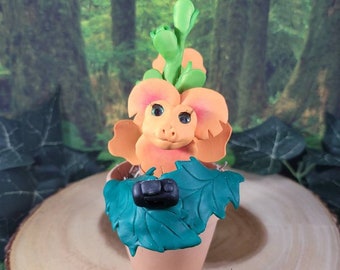 cute orange flower snap dragon, OOAK fantasy collectable art doll figurine desk toy with removable camera