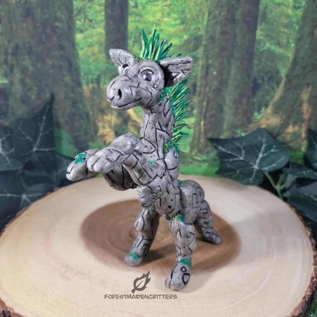 Magic Cute Carved Rune Stone Horse With Moss and Grass OOAK - Etsy