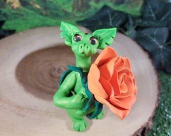 Ooak fantasy flower dragon of the orange rose variety sculpted figurine