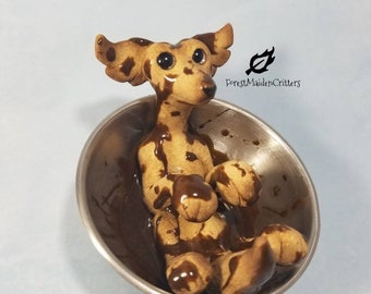 Troublemaking Fantasy Polymer Clay Baked Toasted Sugar Cookie Puppy in Chocolate Frosting mixing bowl - OOAK Hand Made