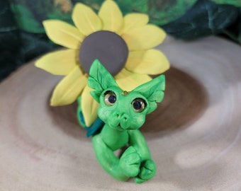 Ooak fantasy flower dragon of the sunflower variety sculpted figurine