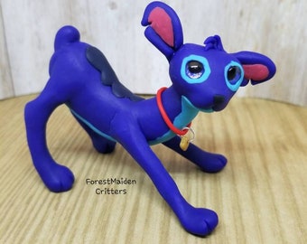 Fantasy Character Inspired Stitch from Lilo and Stitch Hound Dog Puppy Polymer Clay Sculpture Figurine Collectable - OOAK Hand Made