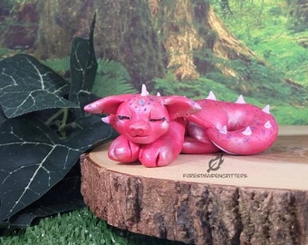 Cute sleeping fantasy dragon, OOAK figurine with included drawing