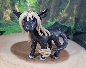 Ooak kind fantasy dark unicorn sculpted figurine